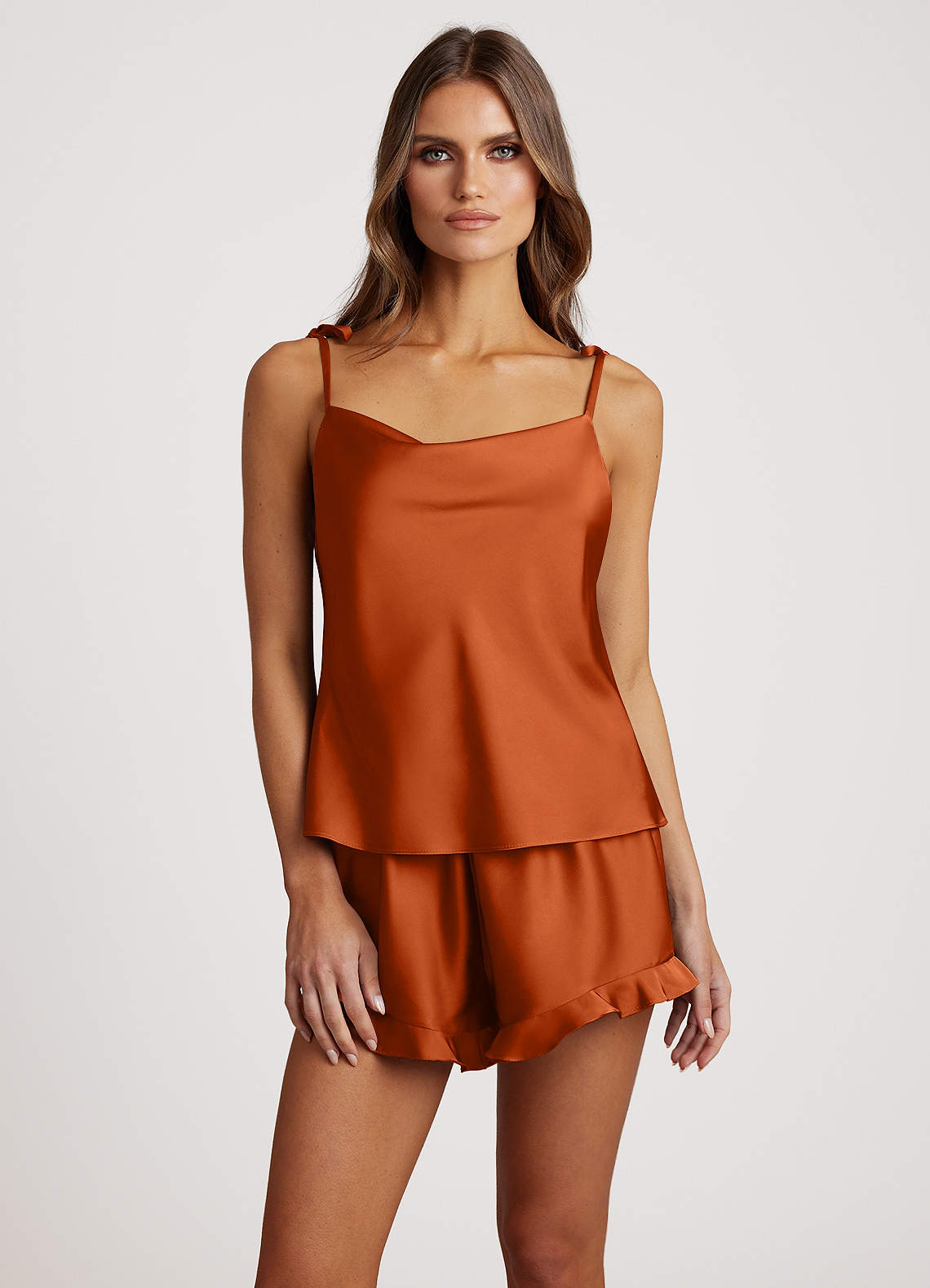 front Satin Frilled Pajama Set