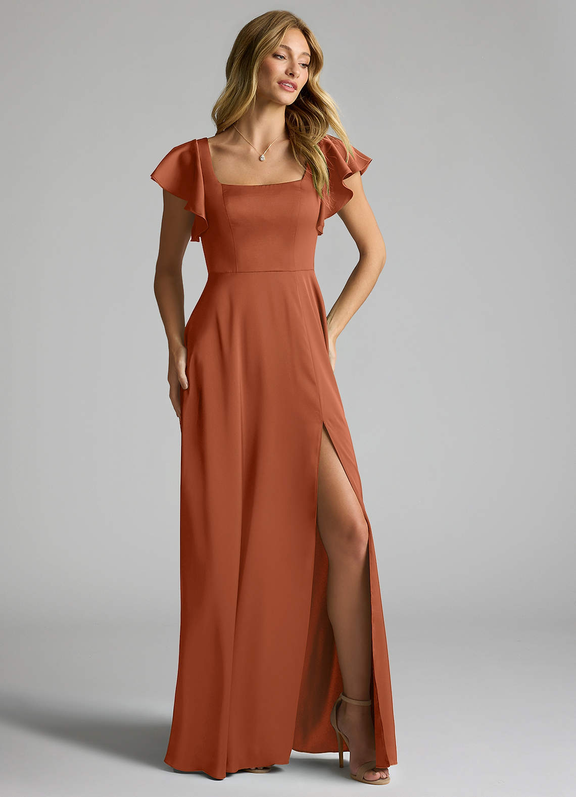 Azazie Bondi Bridesmaid Dresses Cedar Rose A-Line Bow Stretch Satin Dress image1