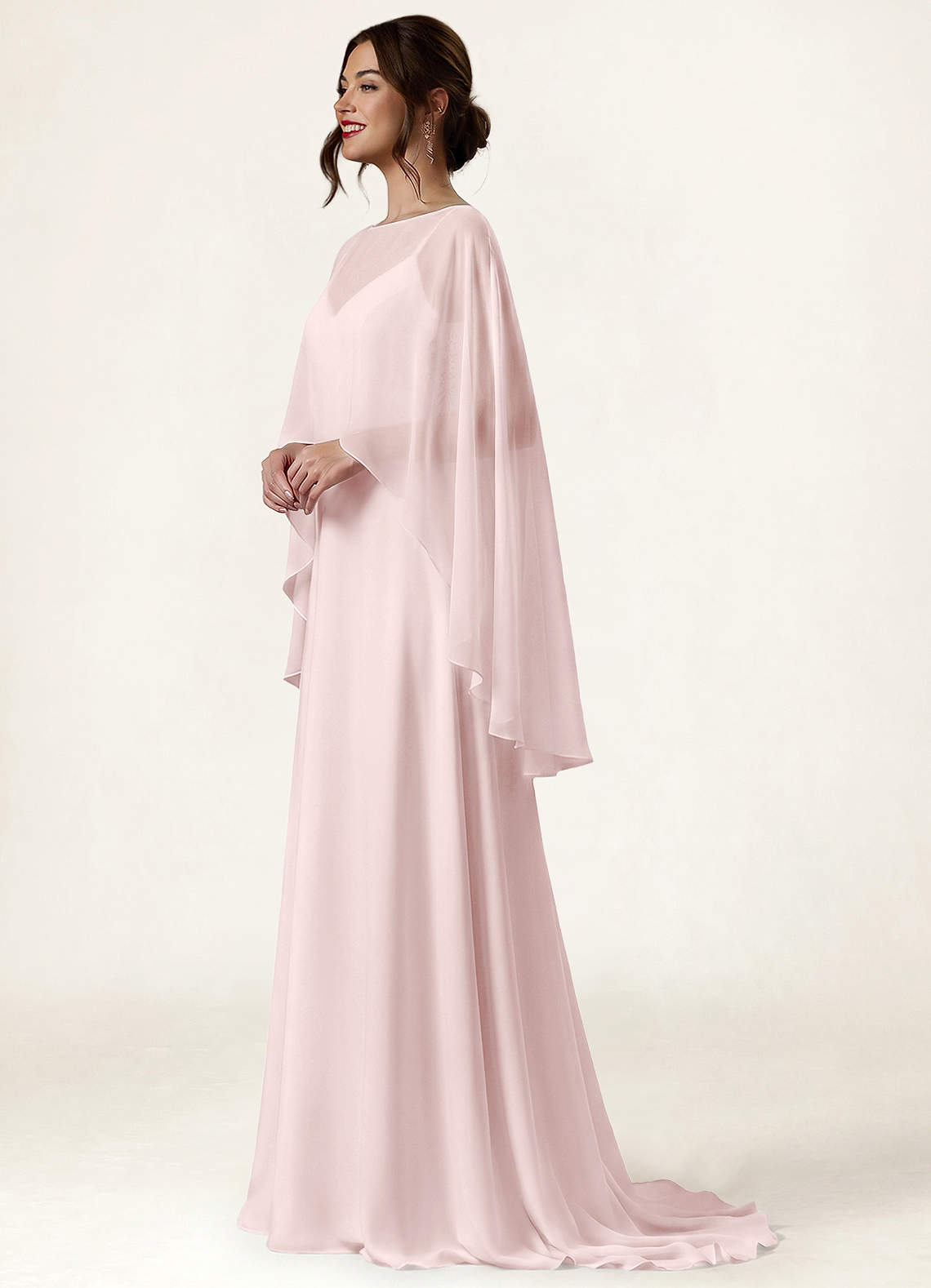 front Azazie Mantella trasparente in chiffon asimmetrico in tinta