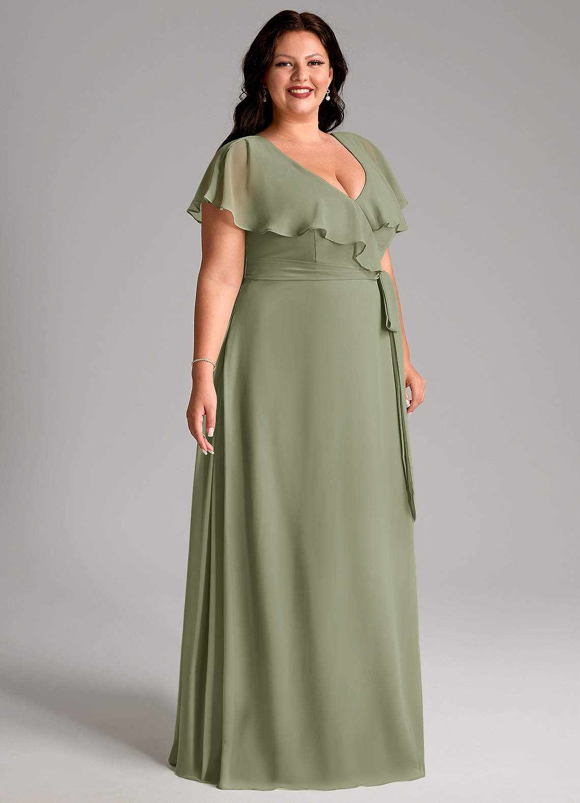 Azazie Lainey Bridesmaid Dresses Pistachio A-Line with Pockets Chiffon Dress image10