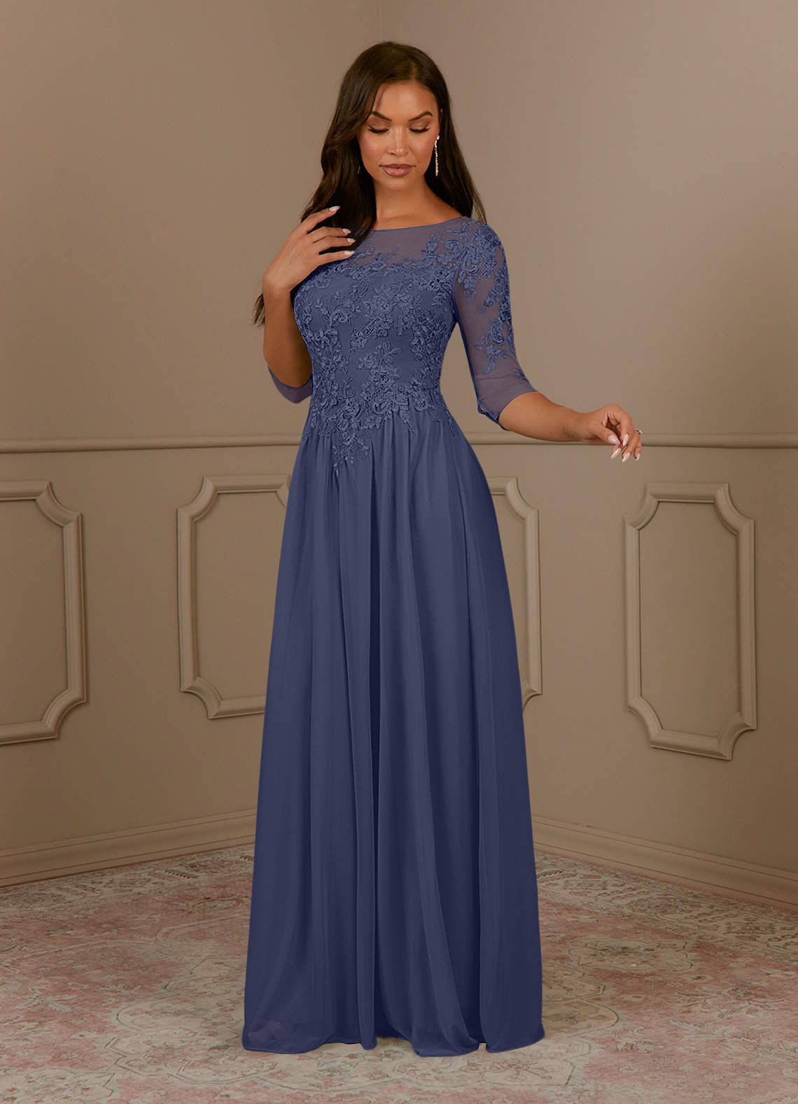 Azazie Harriet Mother of the Bride Dresses Stormy A-Line Scoop lace Mesh Dress image2