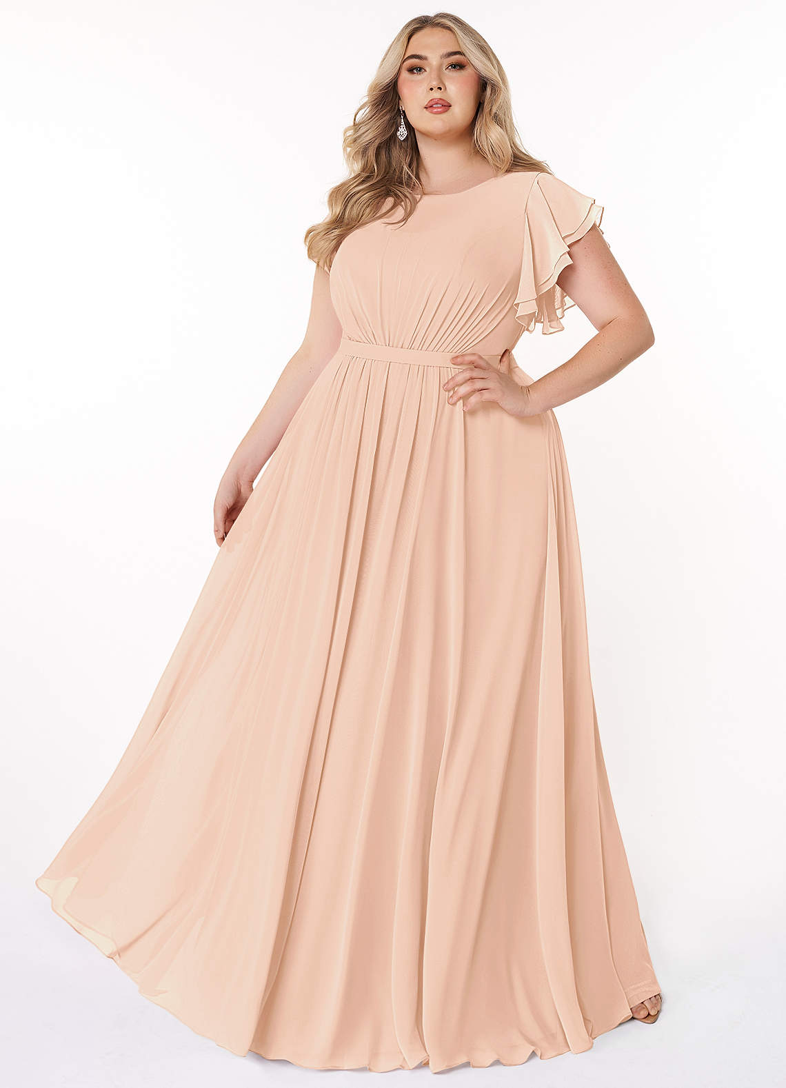 Azazie Daphne Modest Bridesmaid Dresses A-Line Ruffled Chiffon Floor-Length Dress image1