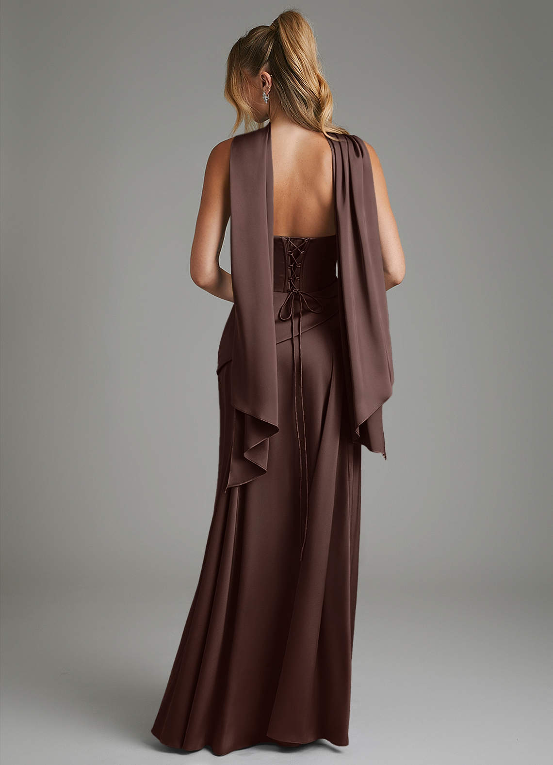 Azazie Gabriela Bridesmaid Dresses Ganache A-Line Corset Stretch Satin Dress image1