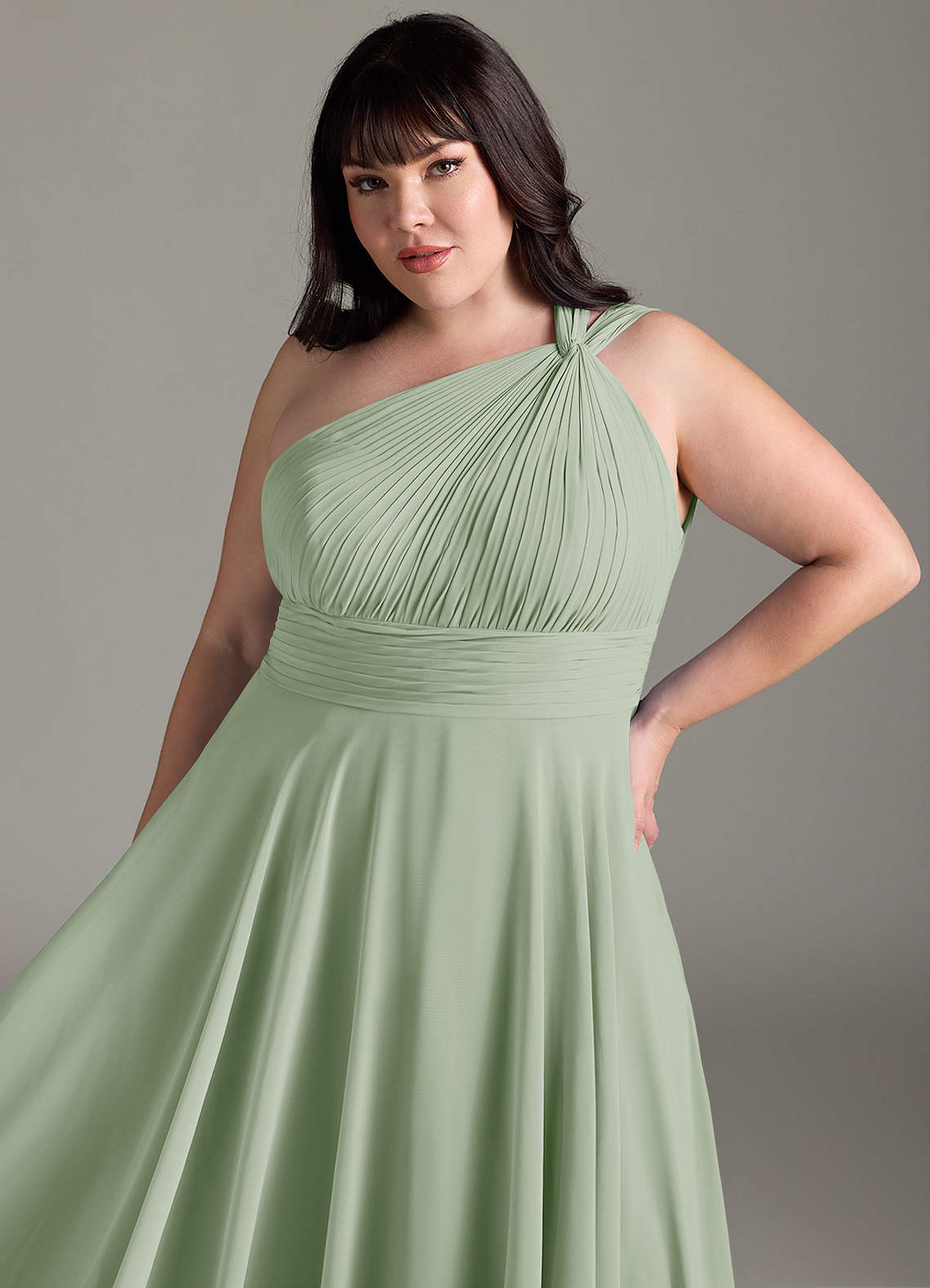 Azazie Charlize Bridesmaid Dresses Dusty Sage A-Line One Shoulder Chiffon Dress image11