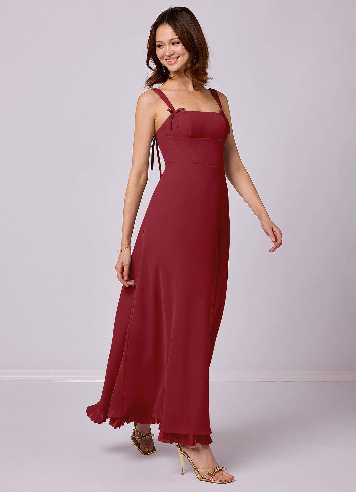 Barbie ♥ Azazie Vestidos de damas de honor Vestido de Granada de Gasa de Corte en A con Plisado image1