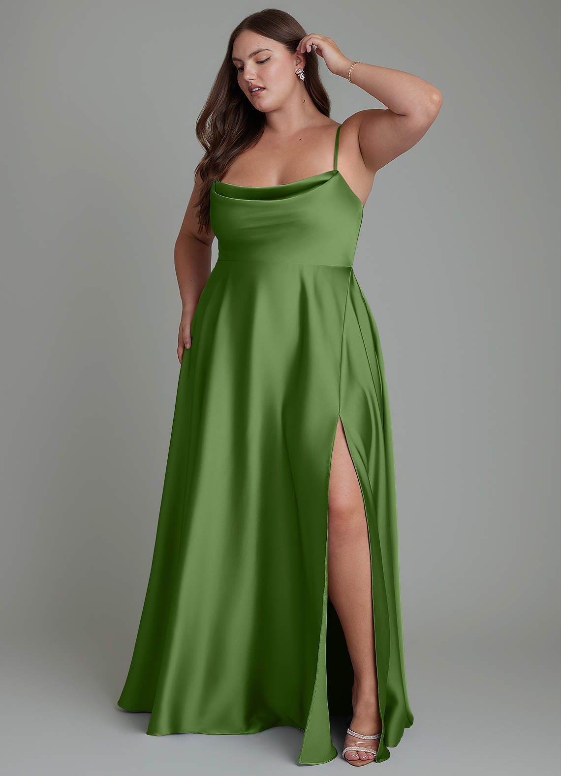 elle bridesmaid dresses Azazie A-Line Cowl Neck Floor-Length Stretch Satin Color:PInk Trinity a classic tulle functional touch. CINDERELLA_DIVINE_New_Products_01062025