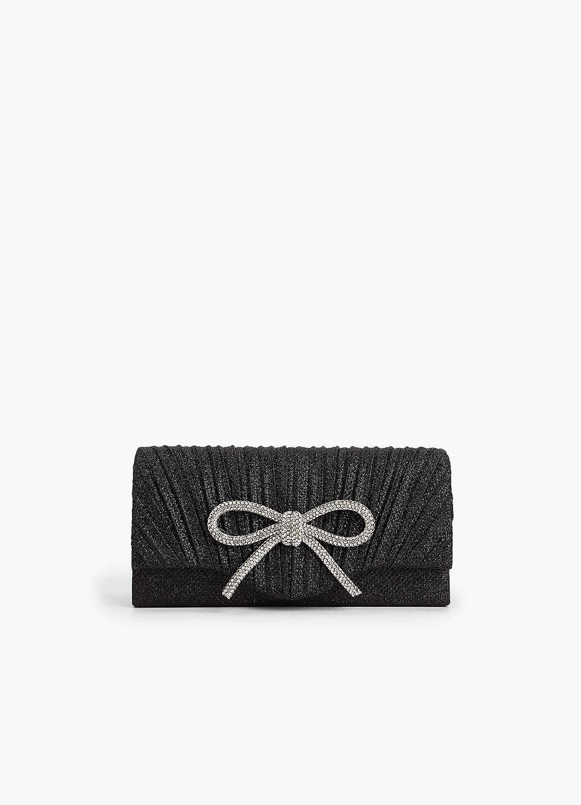 front Rhinestone Bow Pleated Flap Clutch