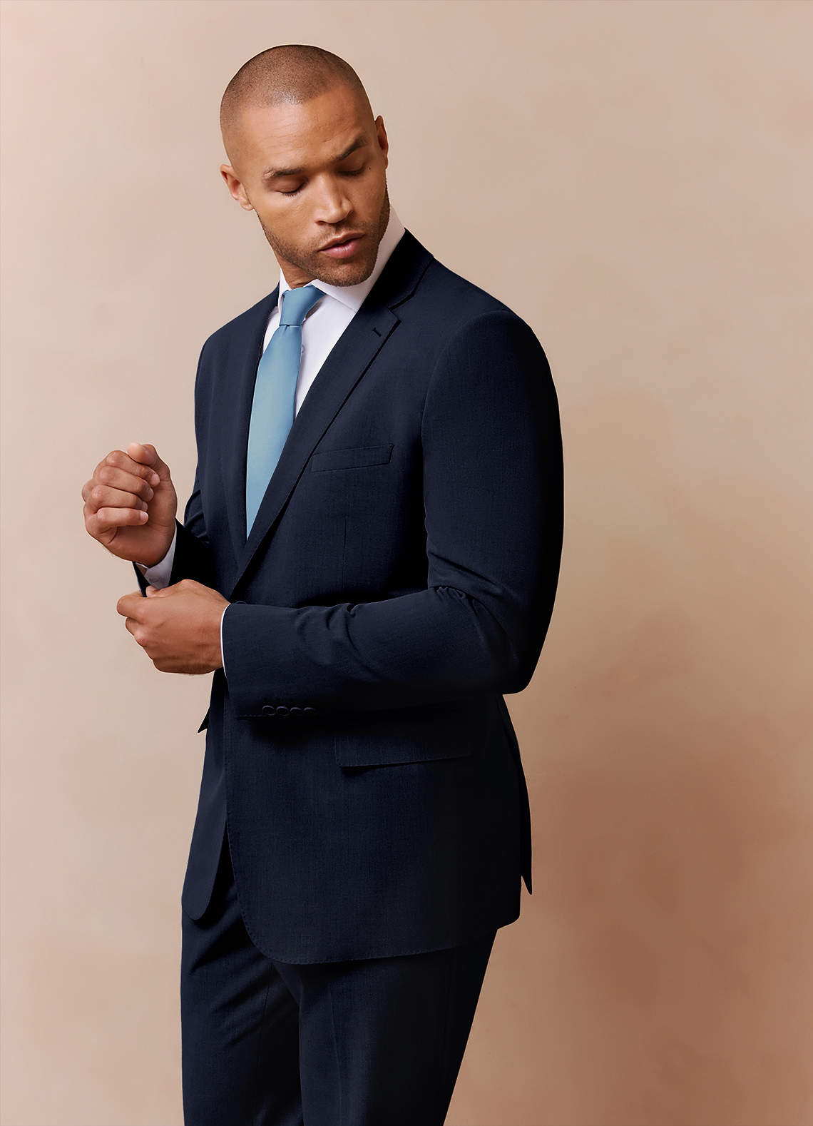 front Savile Navy Blue Wool Blend Suit Jacket