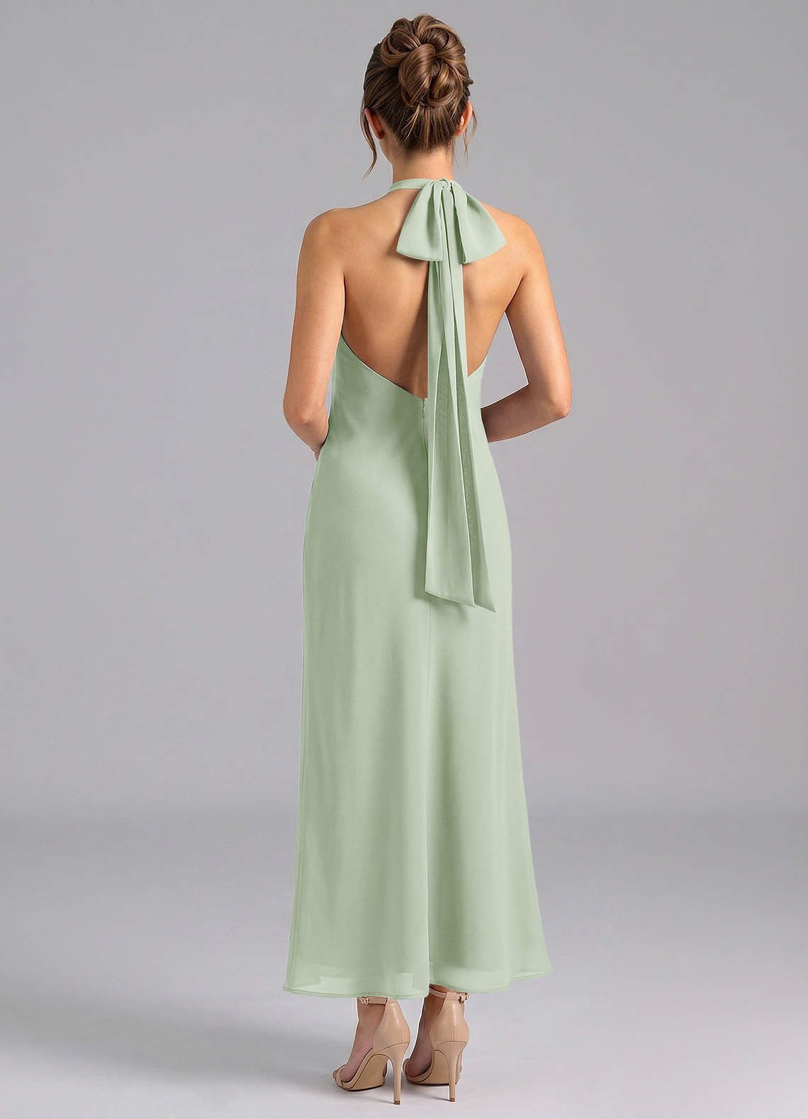 Azazie Velli Bridesmaid Dresses Dusty Sage Mermaid High Neck Chiffon Dress image1
