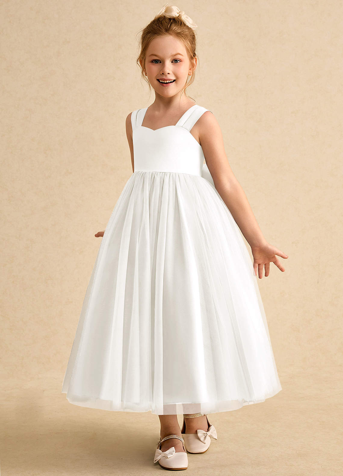 Azazie Chickadee Flower Girl Dresses Ivory Ball-Gown Sweetheart Neckline Matte Satin Dress image1