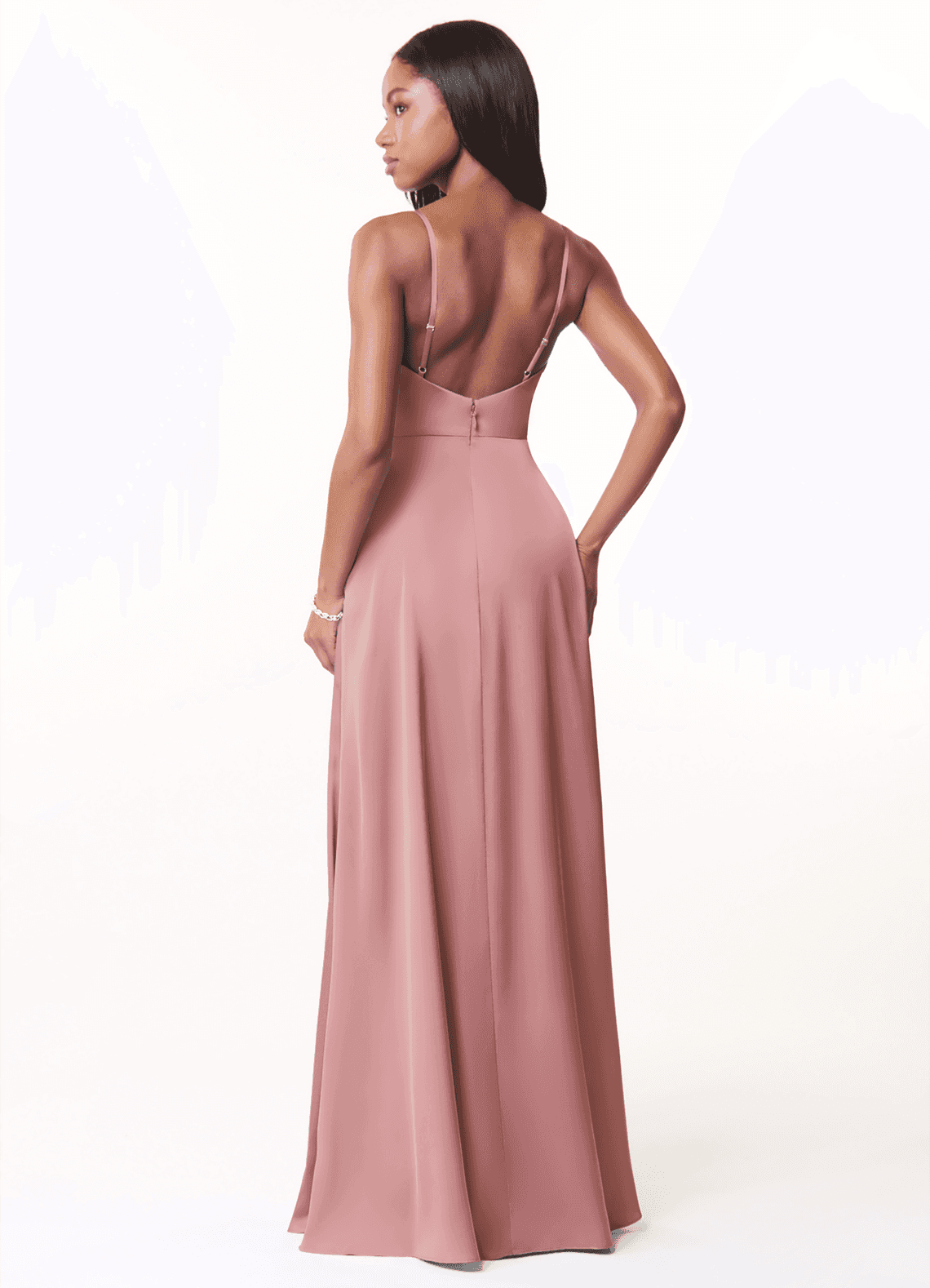 Azazie Brielle Abiti da Damigella Abito A-Line in Raso Elasticizzato con Scollo a Cappuccio e Spalline Sottili Rosa Polverosa image1