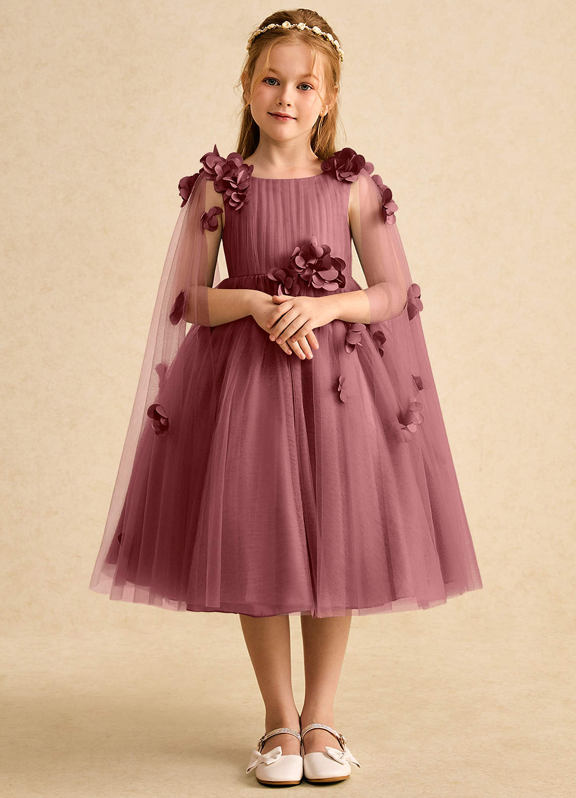 Azazie Staria Robe Demoiselle D'honneur Fillette Robe Princesse en Tulle Rayé Améthyste image1
