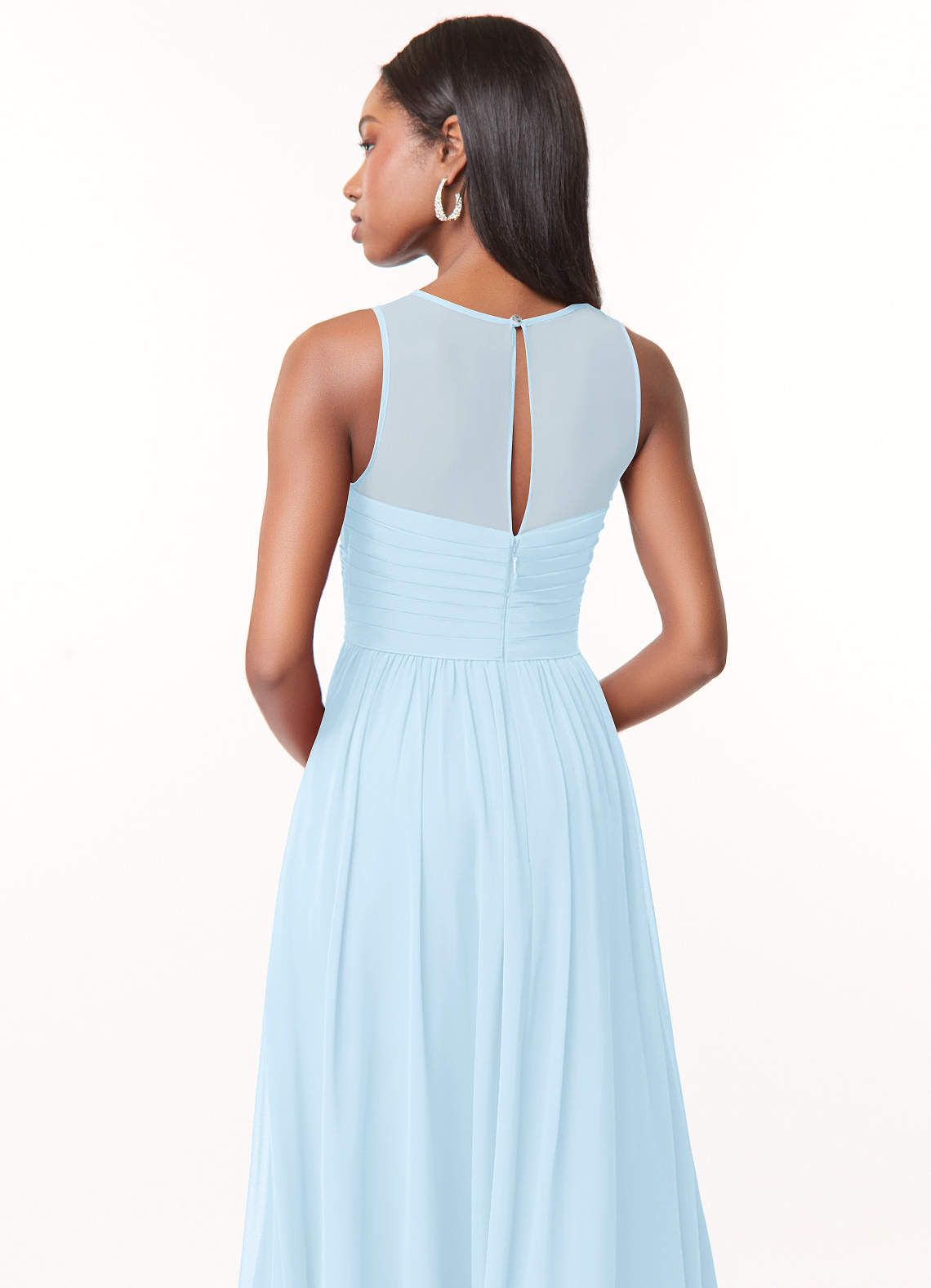 david's bridal coupon bridesmaid dress ZAPAKASA Women Sky Blue A-Line Long Bridesmaid Dress Ruffles Straps V-Neck  Tulle Wedding Guest Dress main image 0