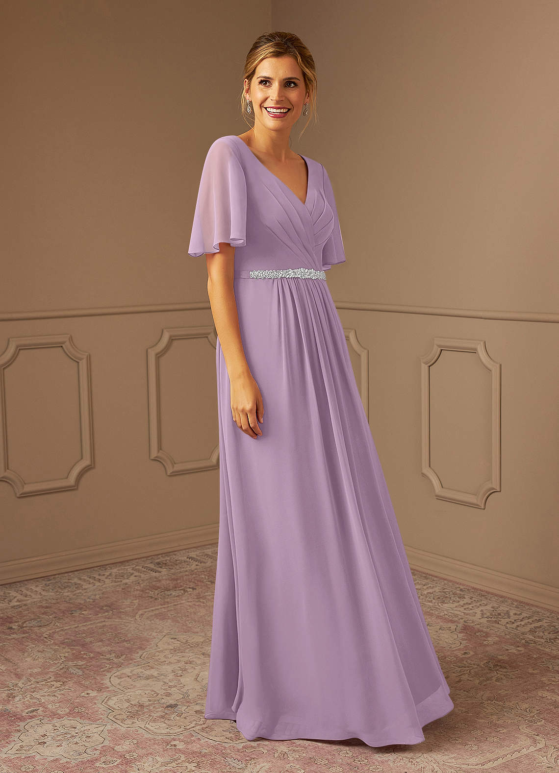 A-Line Pleated Chiffon Floor-Length Dress Dusk
