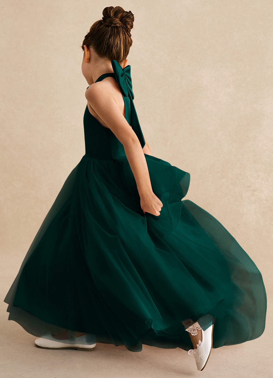 Azazie Bev Flower Girl Dresses Pine A-Line Convertible Tulle Dress image6