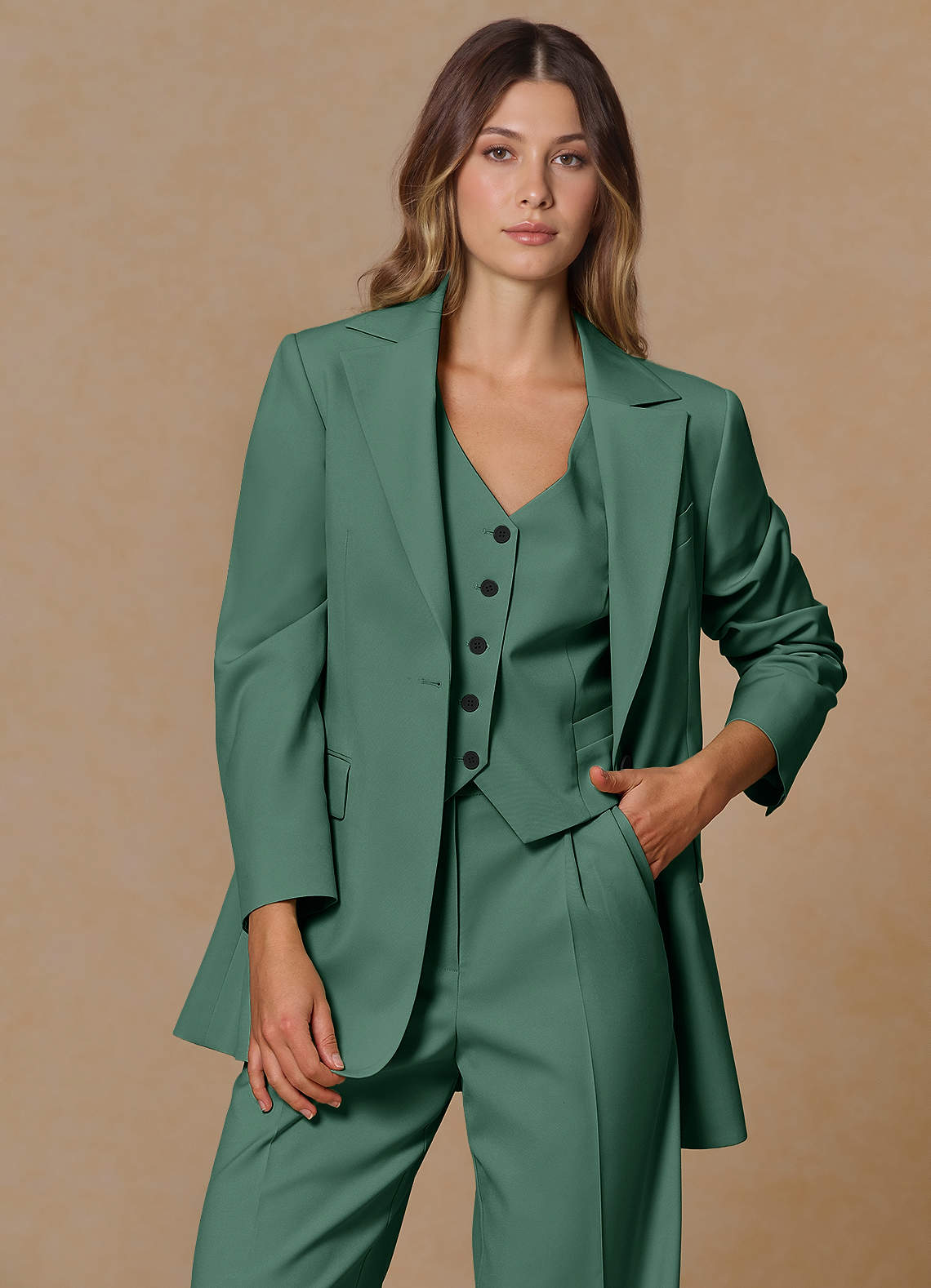 front Rowan Eukalyptus Performance-Blazer mit raffiniertem Webmuster