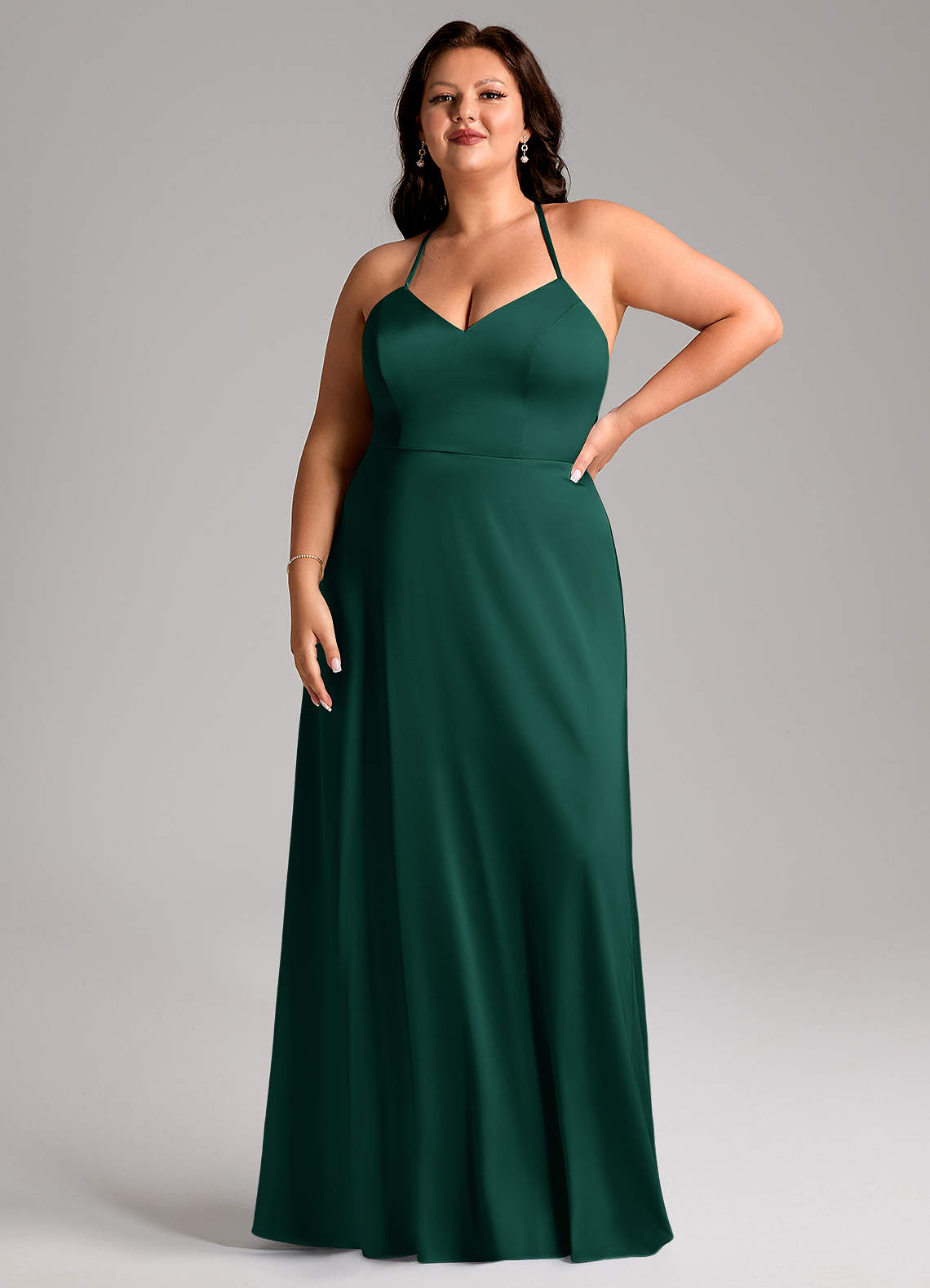 Azazie Mei Abiti da Damigella Abito A-Line in Raso Elasticizzato con Scollo a V Smeraldo image1