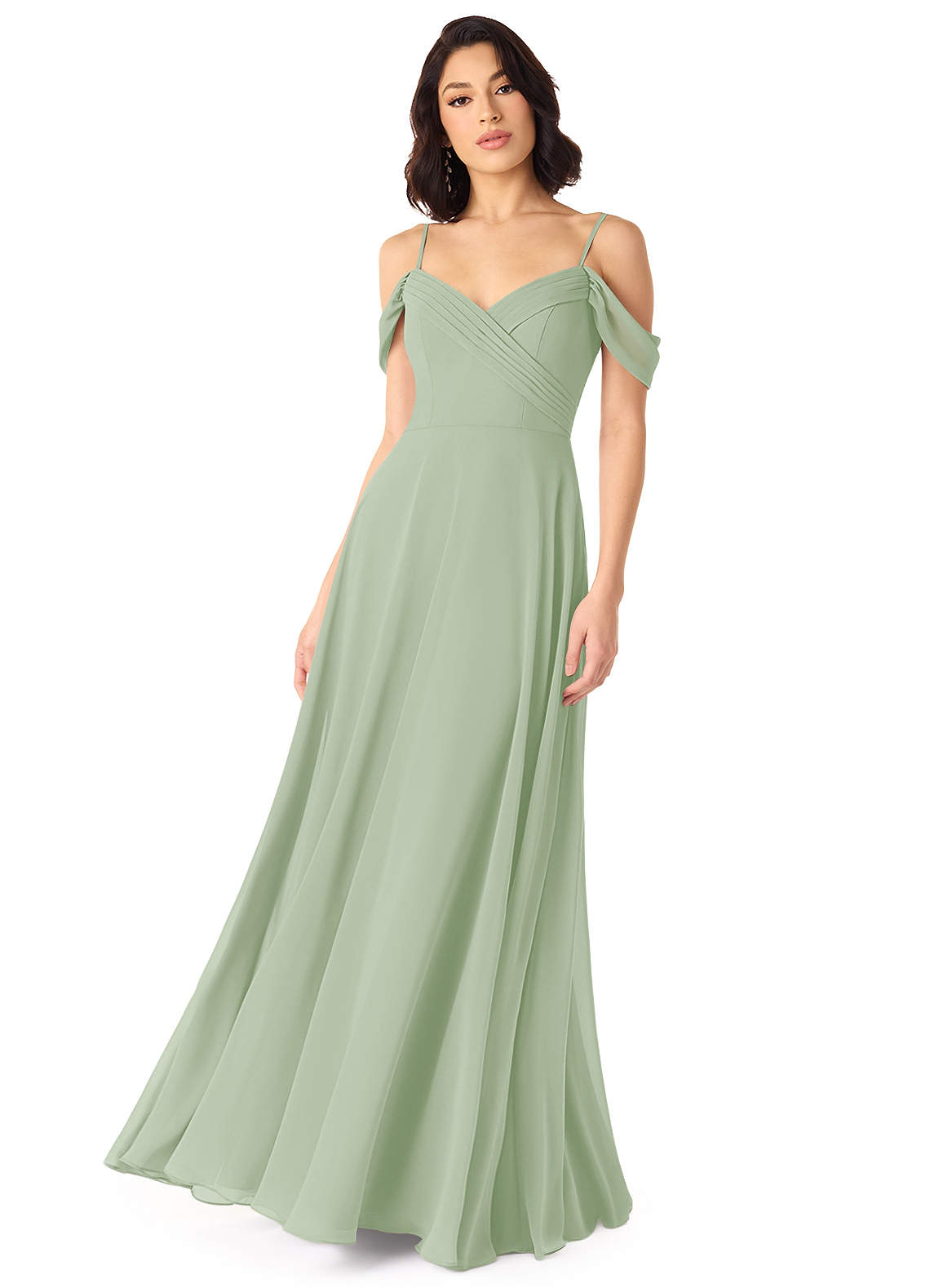 Azazie Tancie Abiti da Damigella Abito Convertibile A-Line in Chiffon a Spalla Scoperta Verde Salvia image1
