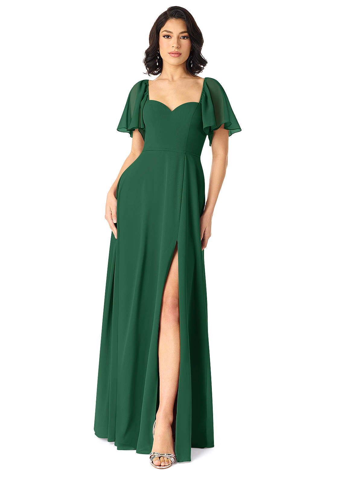 Azazie Chloe Bridesmaid Dresses Dark Green A-Line Sweetheart Neckline Chiffon Dress image1