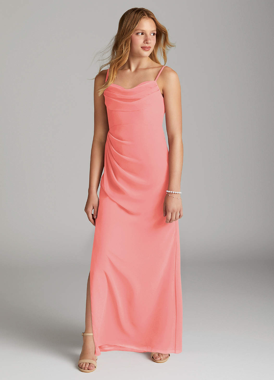 Azazie Mai Junior Vestido Coral de Chiffon de Bainha com Plissado image2