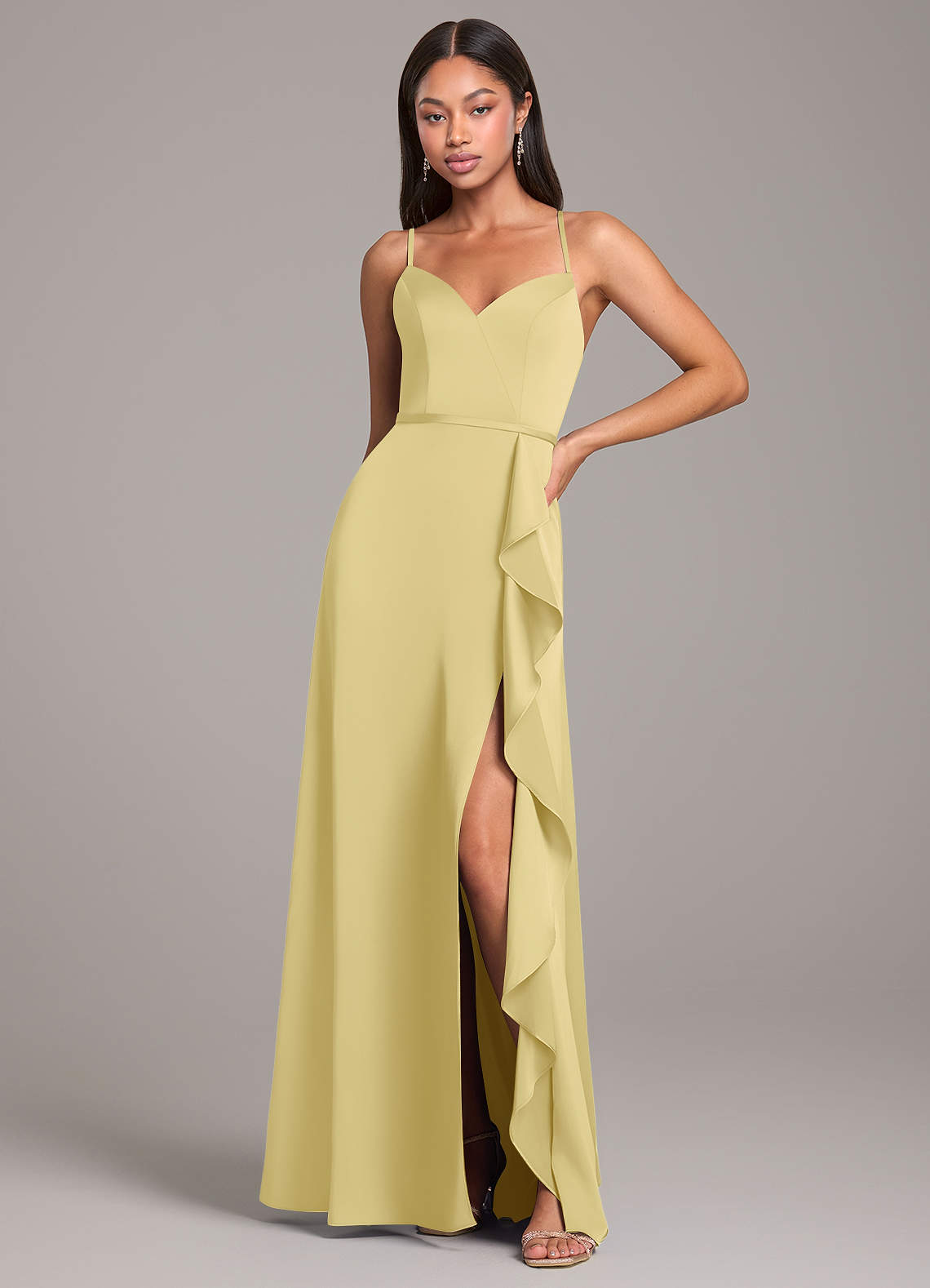 Azazie Naeem Bridesmaid Dresses Lemon Sorbet A-Line Stretch Satin Dress image1