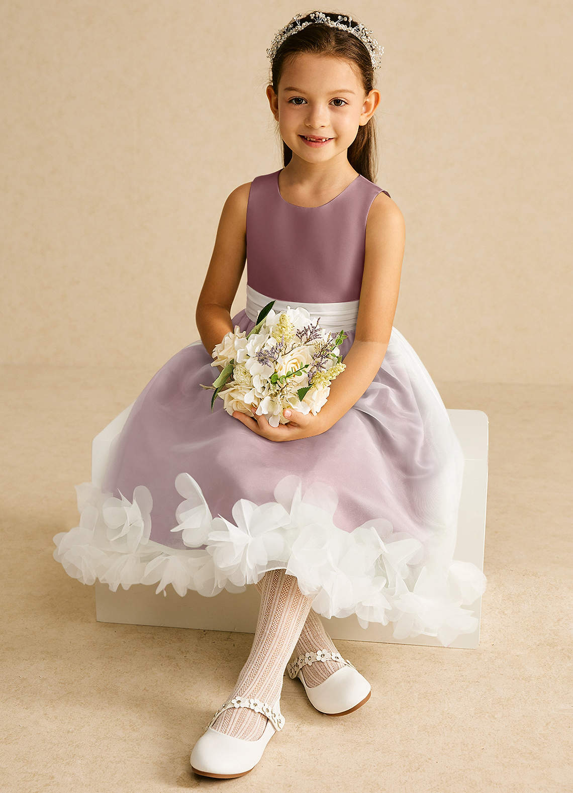 Azazie Stardust Flower Girl Dresses Dusty Rose A-Line Sleeveless Organza Dress image1