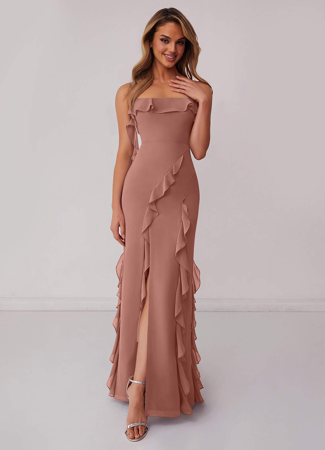Barbie ♥ Azazie Bridesmaid Dresses Cedar Rose Sheath Bow Chiffon Dress image1