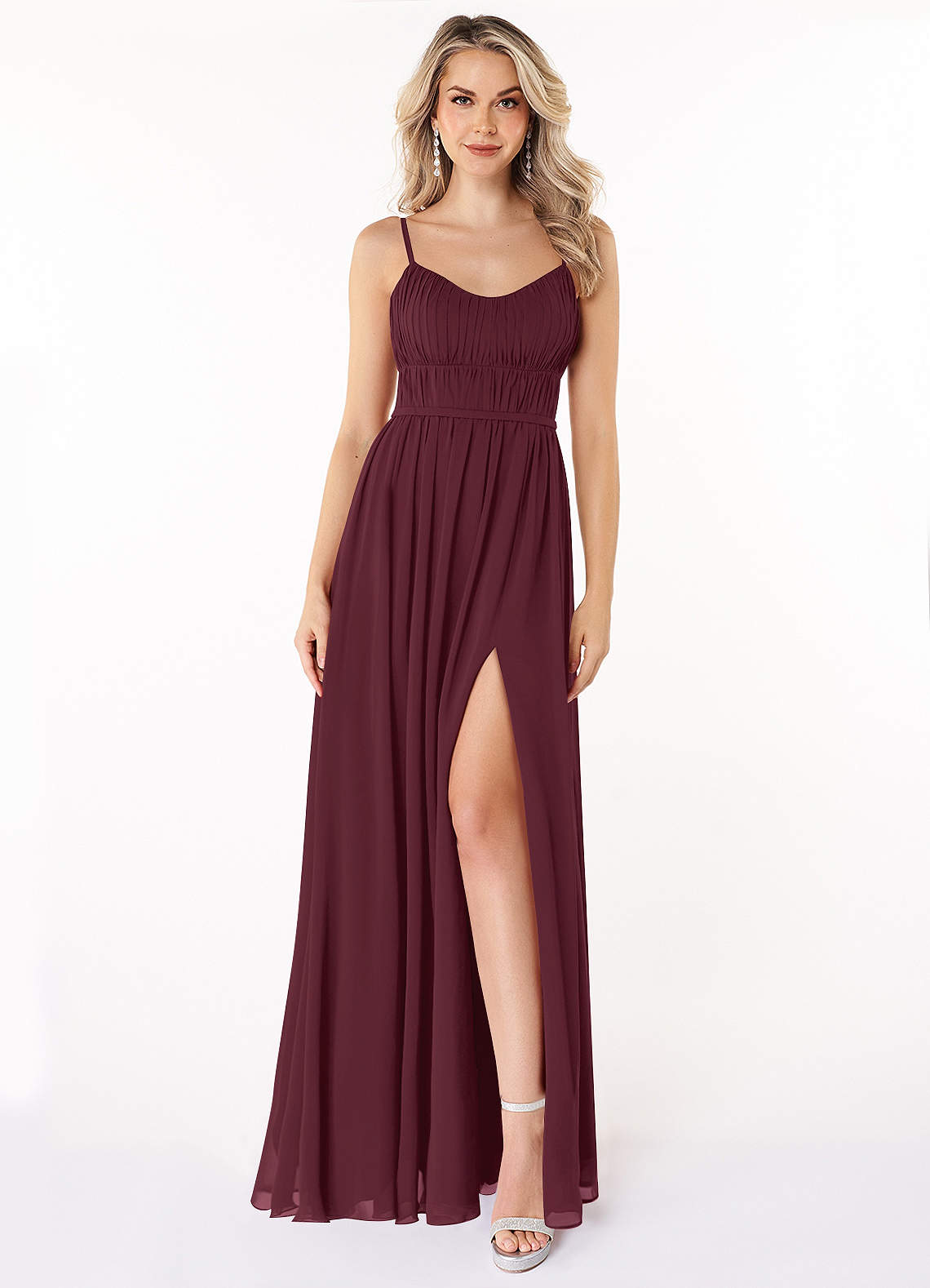 Azazie Yanelie Bridesmaid Dresses Cabernet A-Line Scoop Pleated Chiffon Dress image1