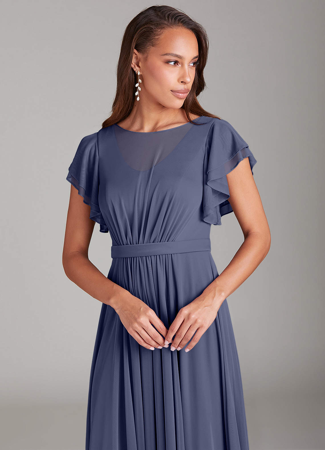 Azazie Daphne Final Sale A-Line Ruched Mesh Floor-Length Dress image3