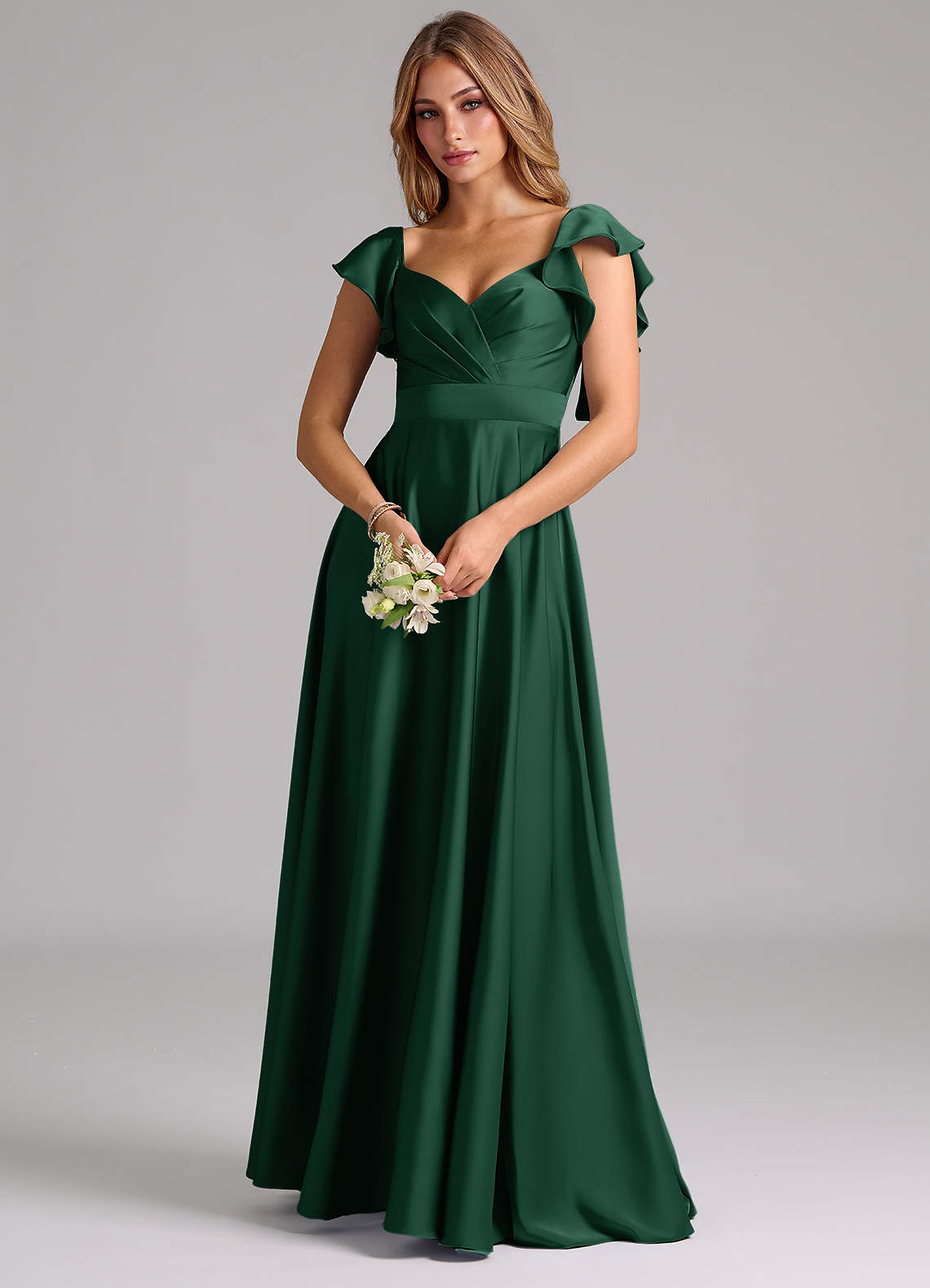 Azazie Leilani Bridesmaid Dresses Dark Green A-Line Ruched Stretch Satin Dress image6
