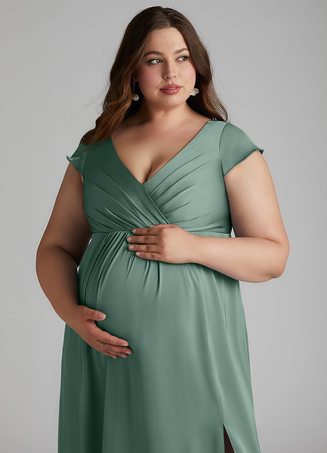Azazie Allessia Maternity Bridesmaid Dresses A-Line Pleated Stretch Satin Floor-Length Dress image12