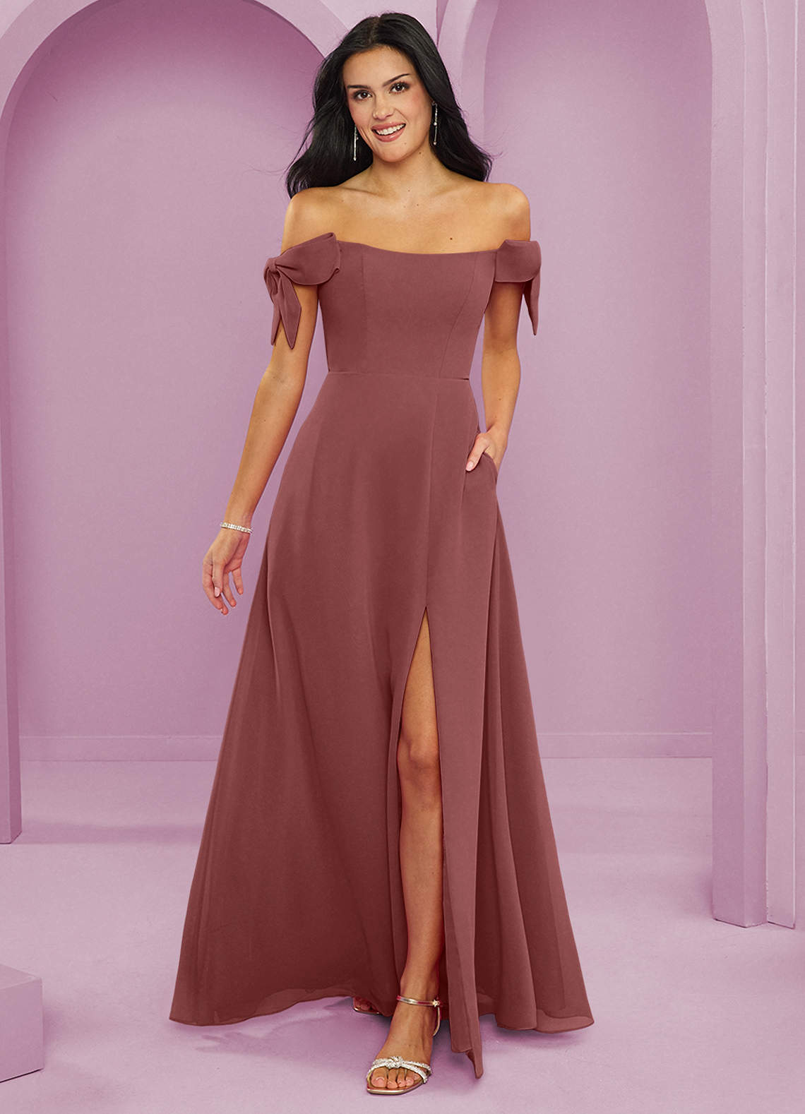 Barbie ♥ Azazie Bridesmaid Dresses Amethyst A-Line Off the Shoulder Chiffon Convertible Dress image1