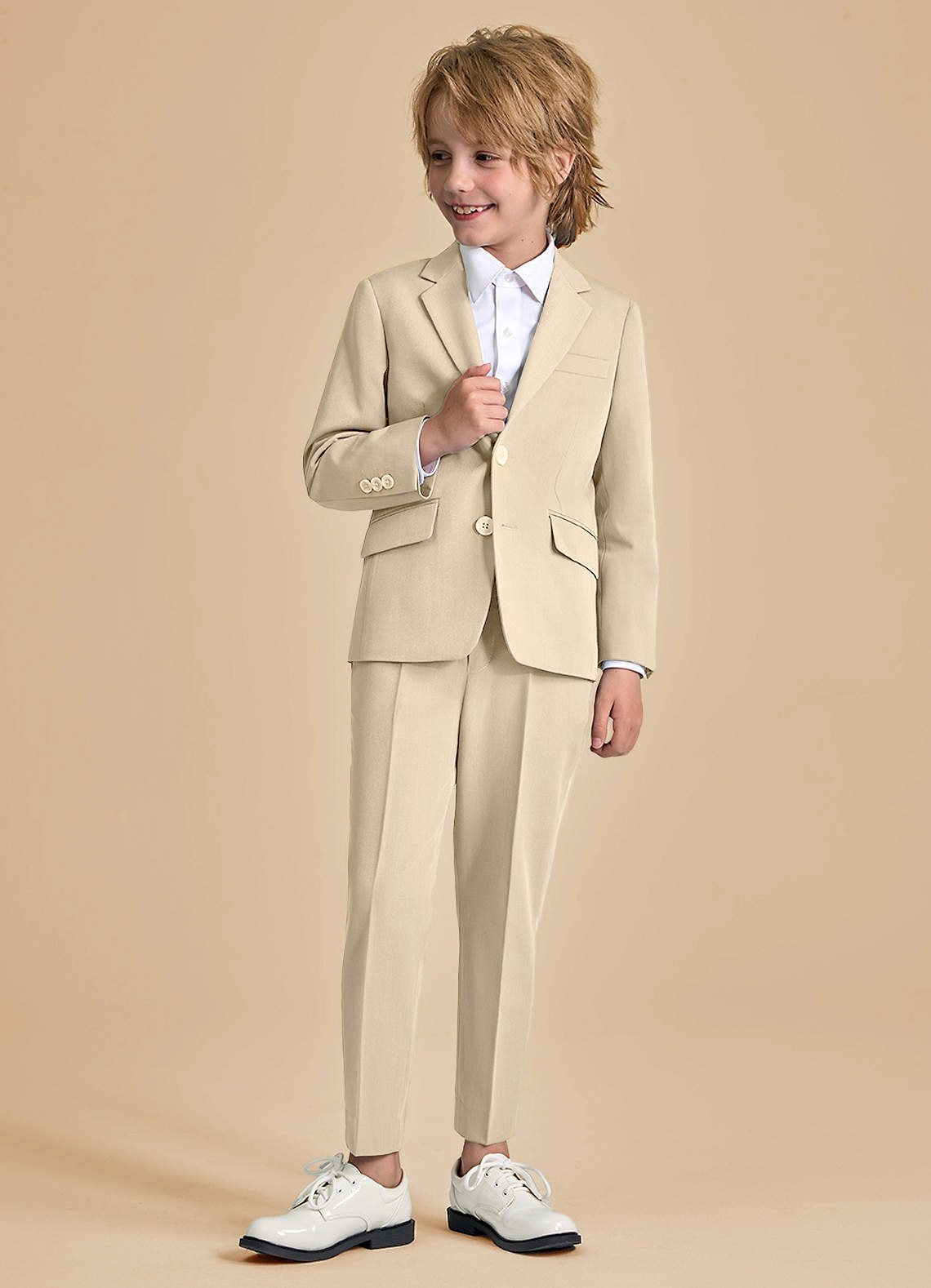 front Oliver Boys Tan 2-Piece Suit
