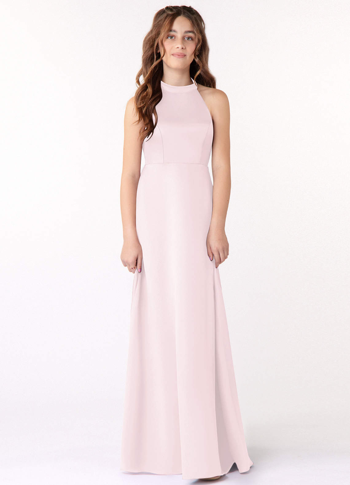 Azazie Laurel Vestido de Rosa Rubor de Satin Mate de Acampanado image1