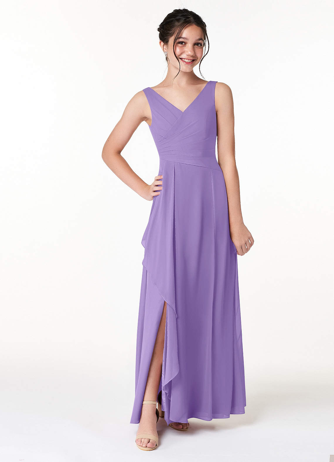 Azazie Kori Junior Tahiti A-Line Ruched Chiffon Dress image1