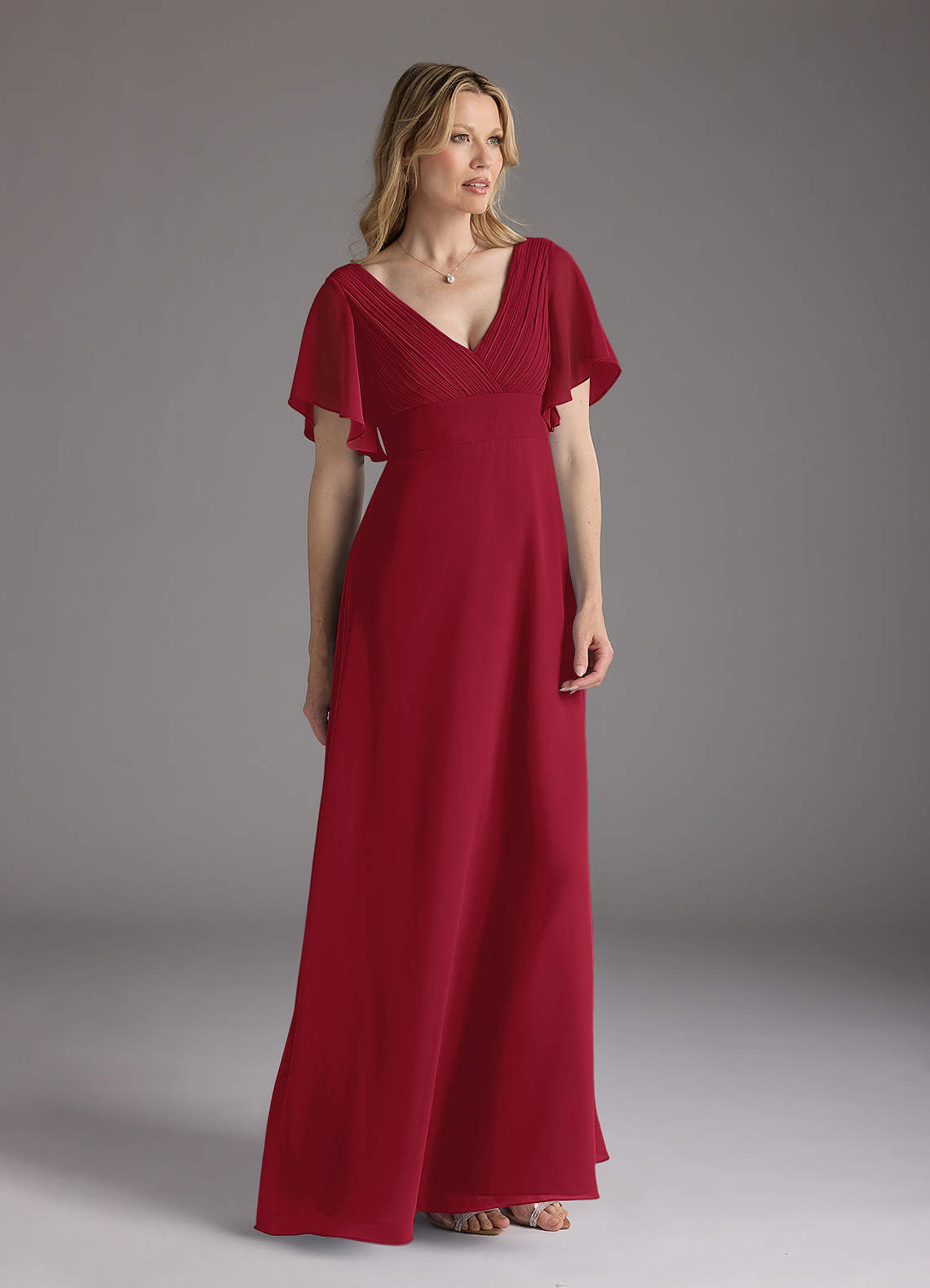 Azazie Alessa Mother of the Bride Dresses Burgundy A-Line V-Neck Pleated Chiffon Dress image1