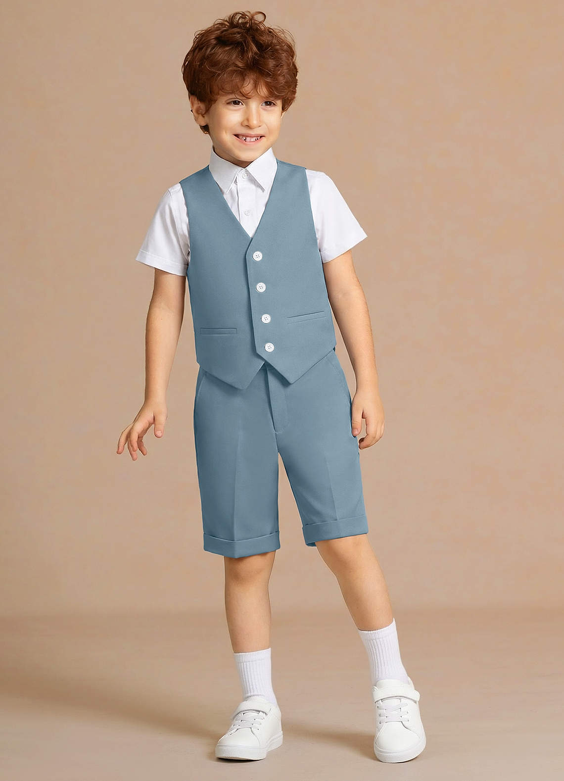 front Oliver Azul Claro Conjunto de 4 piezas de chaleco y pantalones cortos para niño