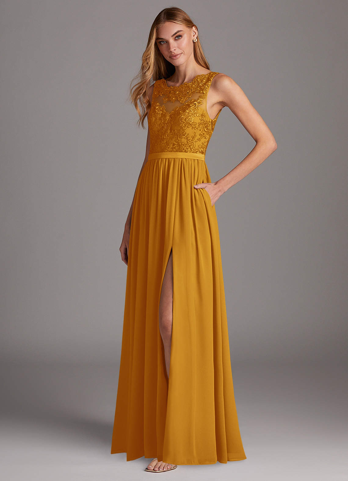 chinese dress ladies Mariana Yellow Lace Bust Midi Dress - US 6 main image 1