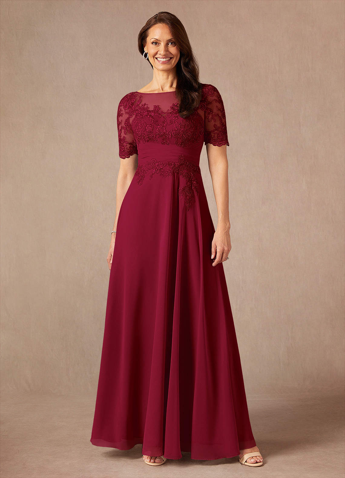 Azazie Raissa Mother of the Bride Dresses Burgundy A-Line Lace Chiffon Dress image1