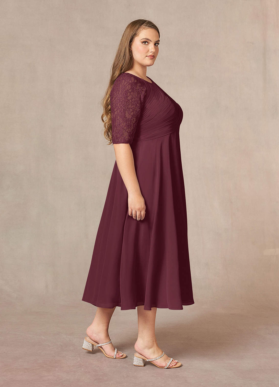 Azazie Dorothea At-home Try On Dresses Cabernet A-Line Scoop lace Chiffon Dress image6