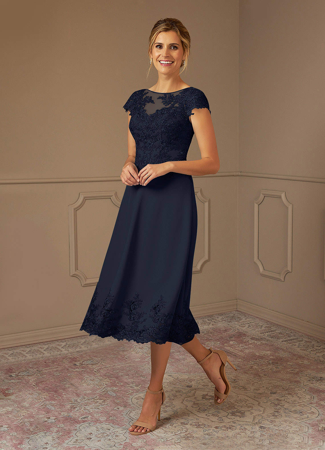 Azazie Terrano Mother of the Bride Dresses Dark Navy A-Line Scoop Lace Dress image1