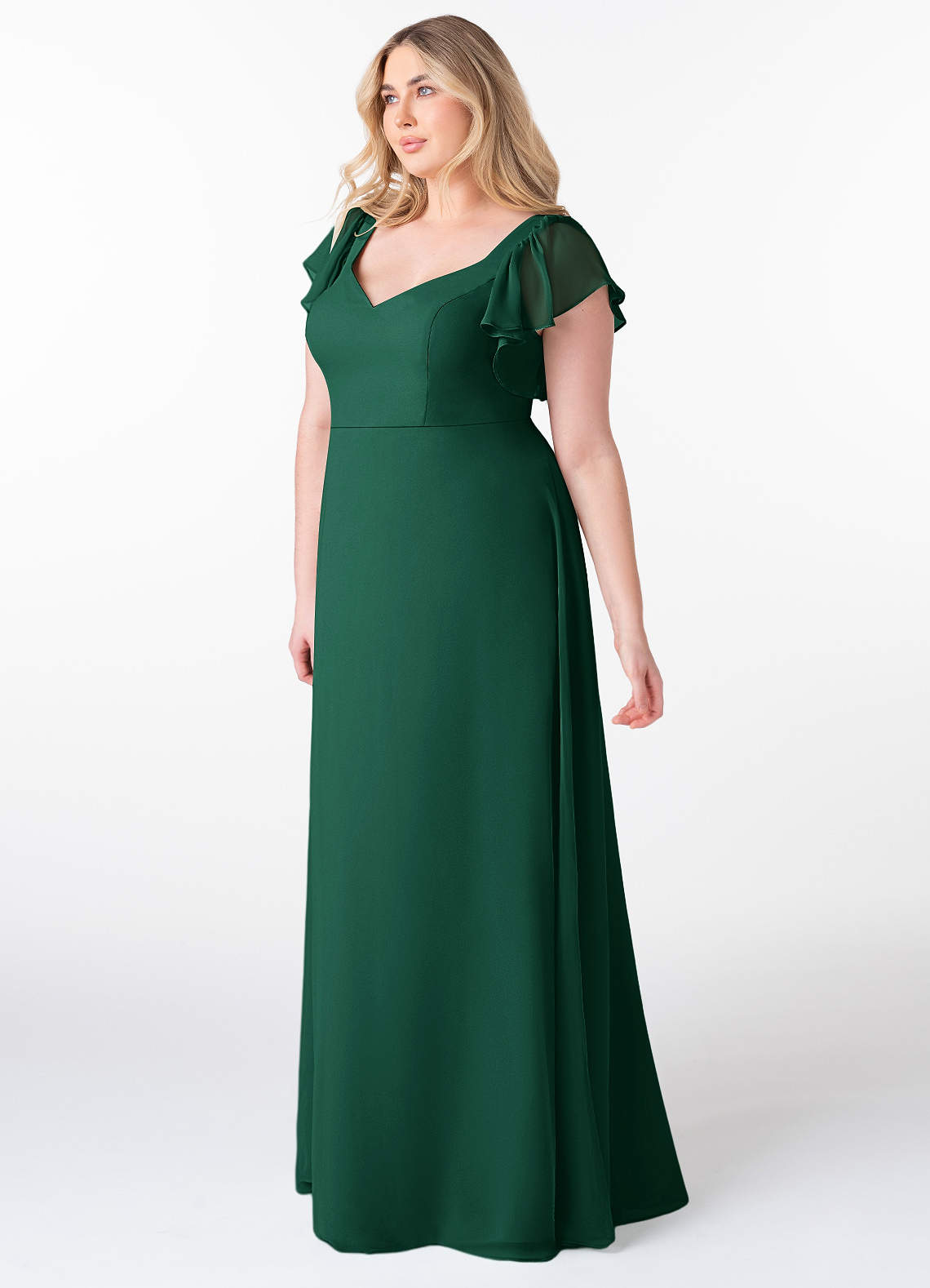 Long Sleeve Chiffon Angel Sleeve Wrap Maxi Bridesmaid Dress Azazie Syenna  Emerald Bridesmaid Dresses Azazie DE
