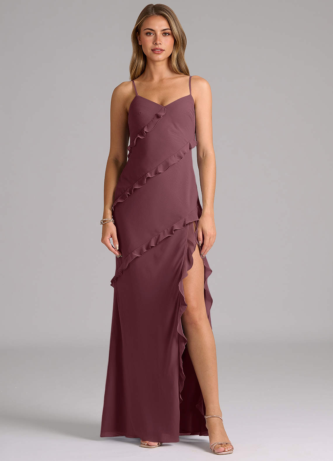 Azazie Nancie Bridesmaid Dresses Sangria Mermaid Ruched Chiffon Dress image1