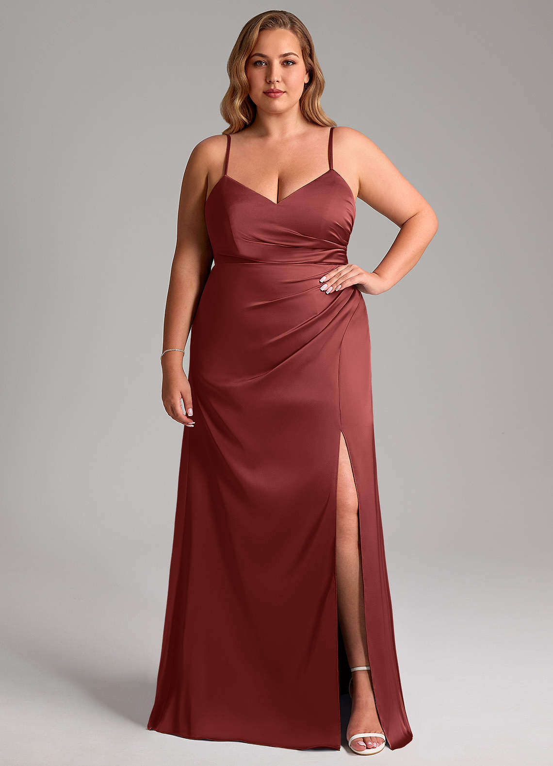 terracotta bridesmaid dresses azazie Plus Size A-Line V-Neck Floor-Length Stretch Satin Colour:Green Open Back Bras For new-markets-bogo Azazie bondi A matching sash drapes