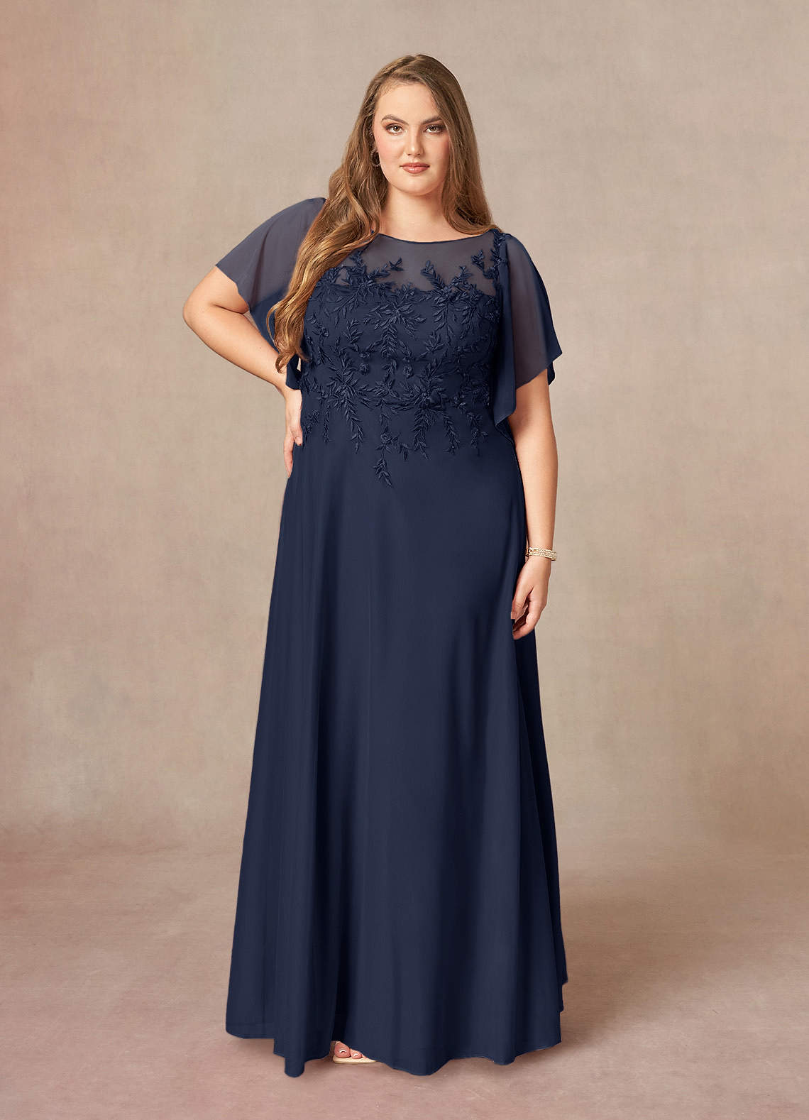 Azazie Cavell Vente Finale Robe Trapèze en Maille Paillettes Bleu Marine Foncé image1