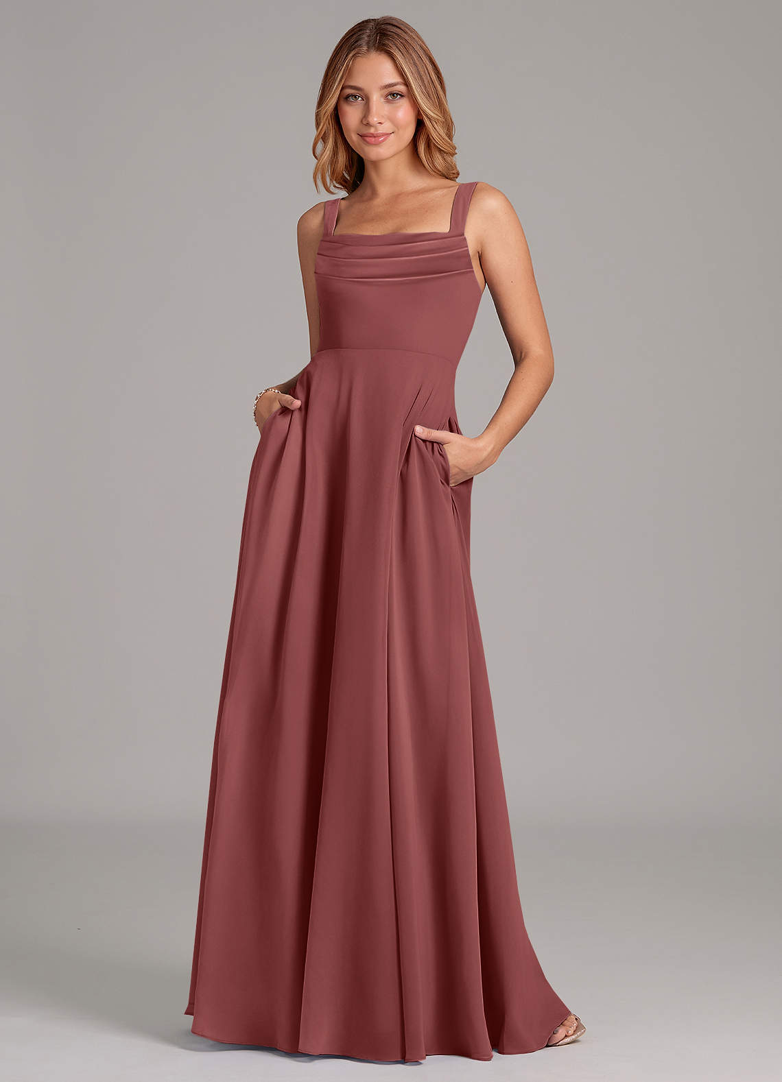 Azazie Shaude Brautjungfernkleider A-Linie Plissee Chiffon Kleid Amethyst image1