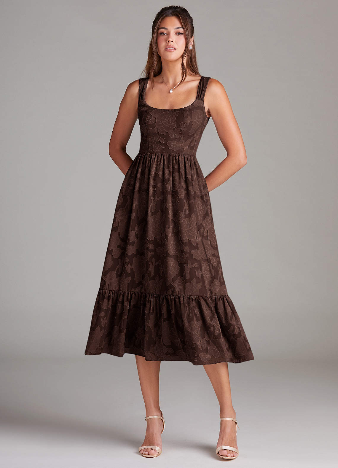 Azazie Alissa At-home Try On Dresses Agave A-Line with Pockets Floral Burnout Dress image2