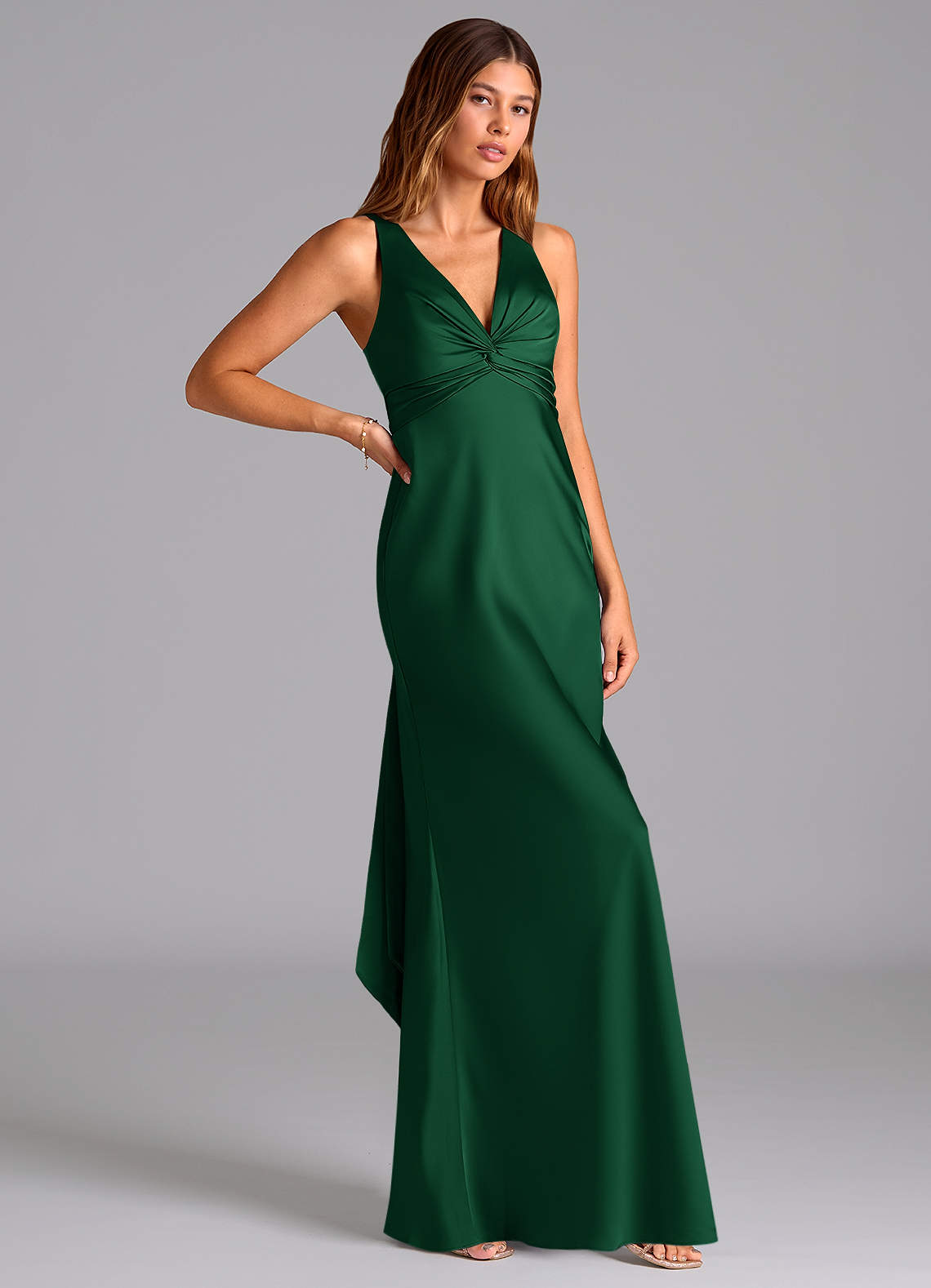 Azazie Hati Bridesmaid Dresses Dark Green Mermaid Stretch Satin Dress image1