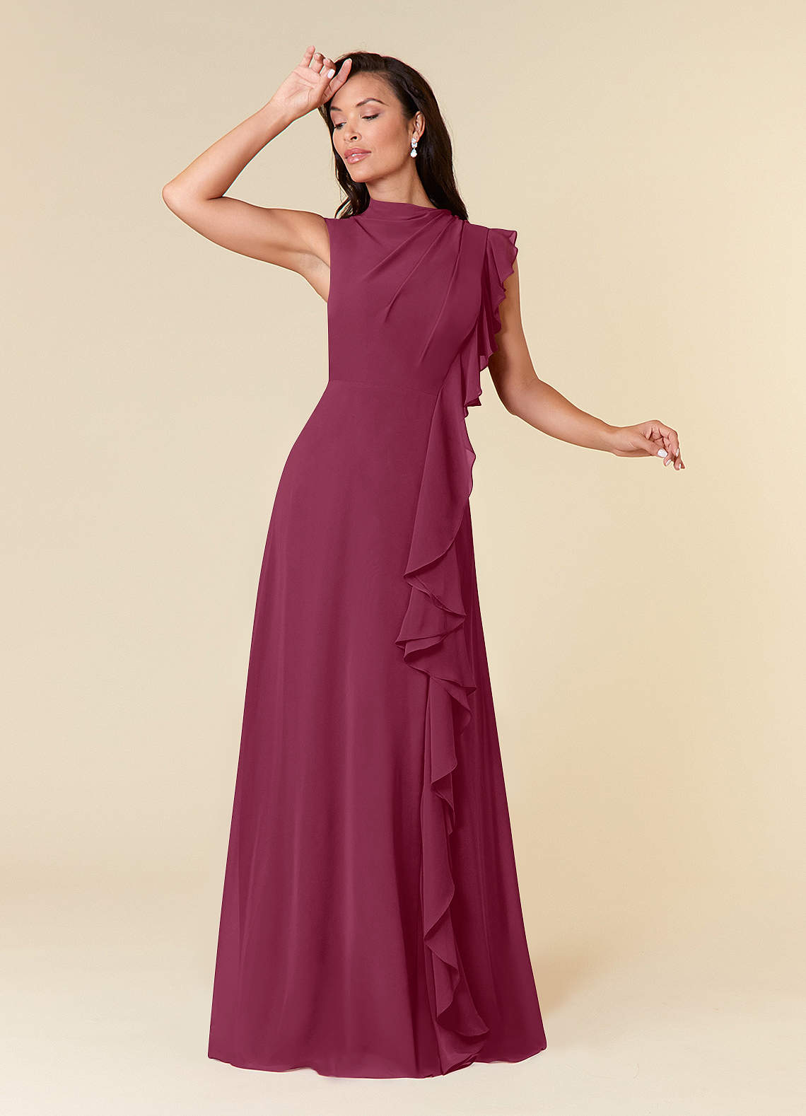 Azazie Narine vestidos de madre de la novia Vestido de Mora de Gasa de Corte En A con Cuello alto plisado image1