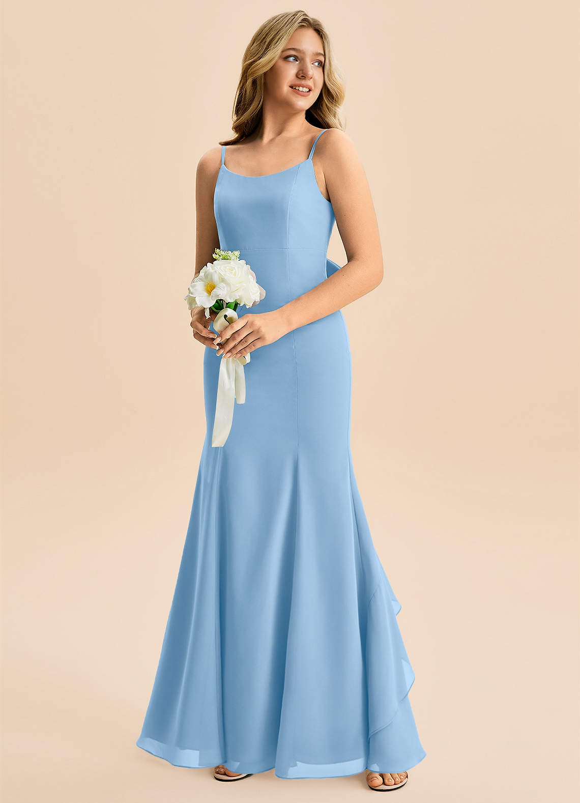 Azazie Lioren Junior Klä av Sjöjungfru i Chiffong Rosett image3